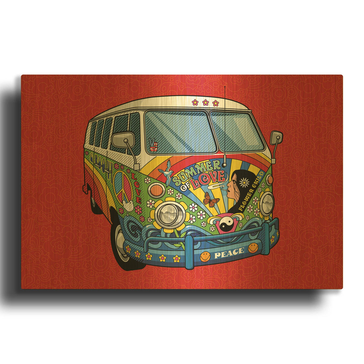 'Sixties VW Hippy Van' By Ron Magnes Gold Metal Wall Art
