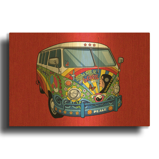 'Sixties VW Hippy Van' By Ron Magnes Gold Metal Wall Art