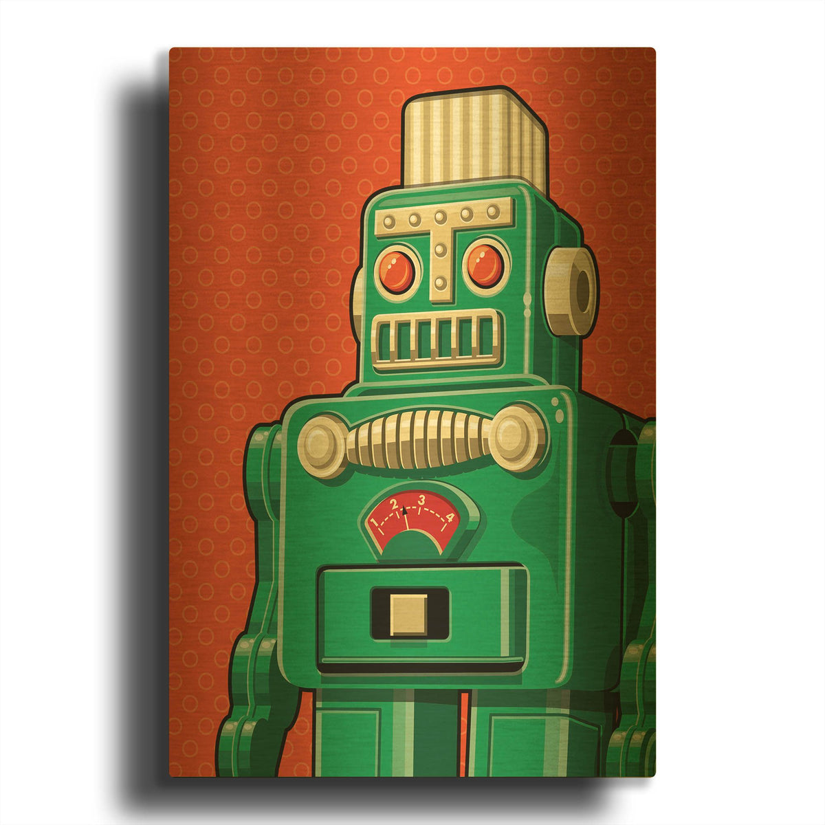 'Vintage Green Robot' By Ron Magnes Gold Metal Wall Art