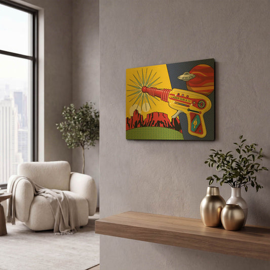 'Vintage Toy Laser Gun' By Ron Magnes Gold Metal Wall Art