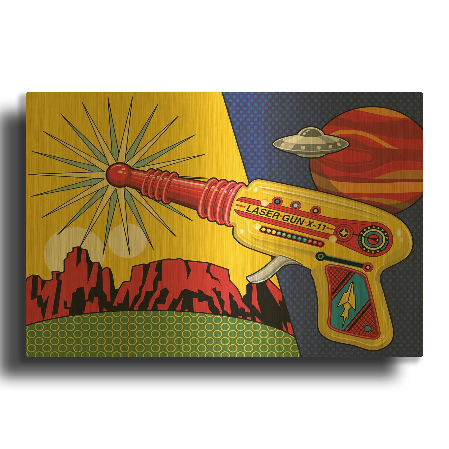 'Vintage Toy Laser Gun' By Ron Magnes Gold Metal Wall Art