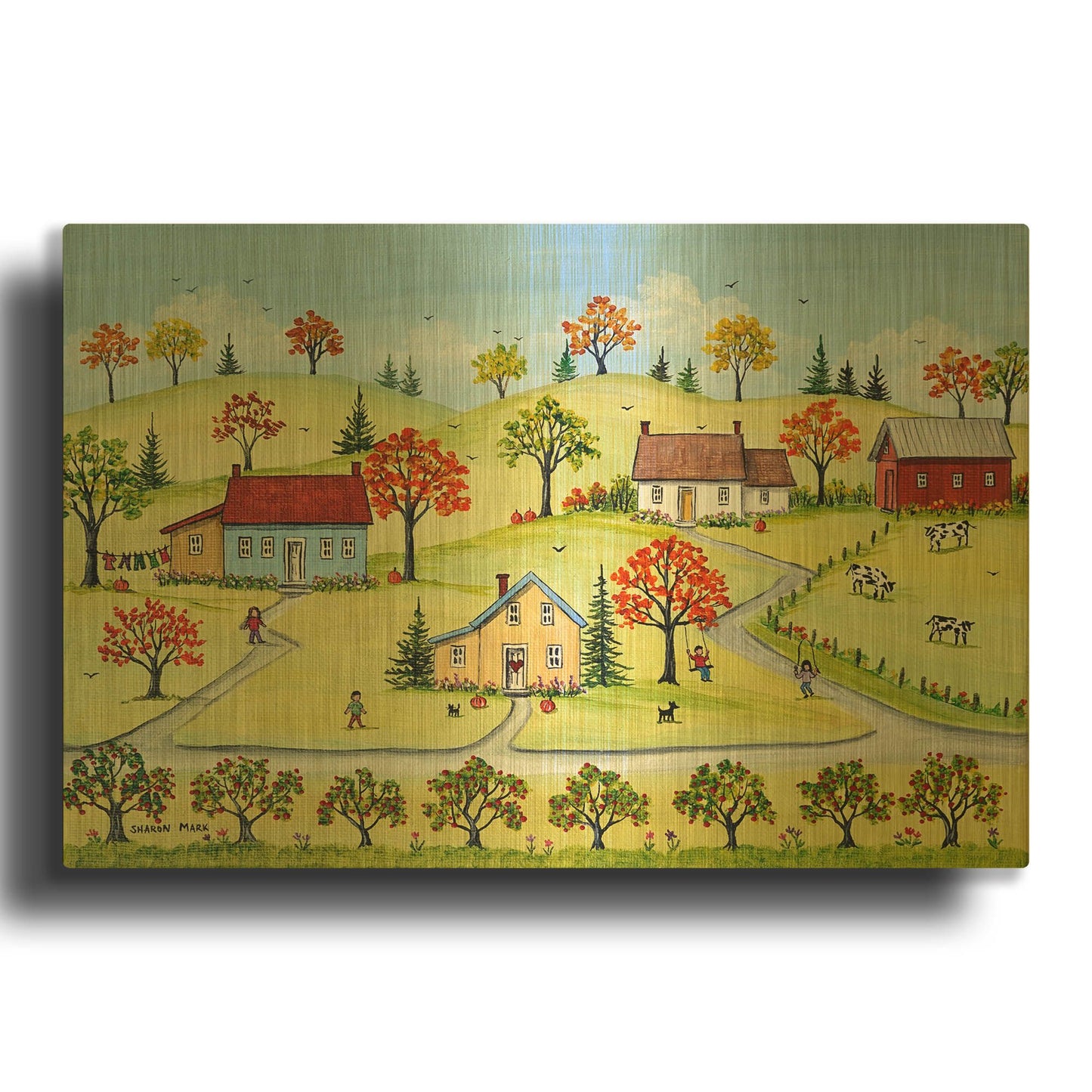 'Appleville' By Sharon Mark Gold Metal Wall Art