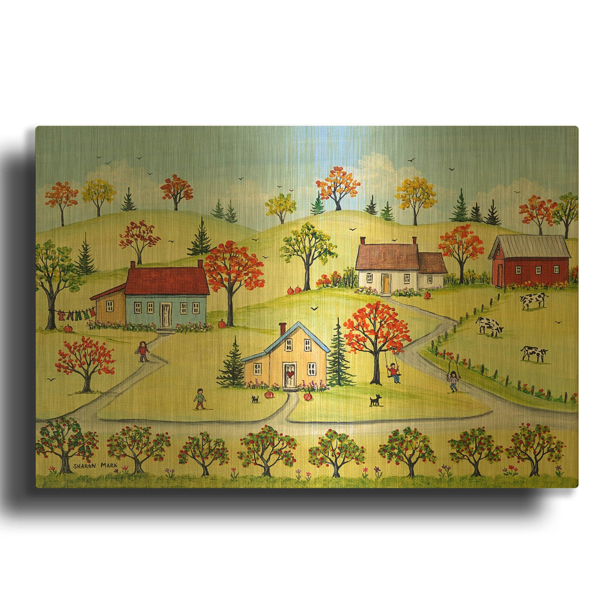 'Appleville' By Sharon Mark Gold Metal Wall Art