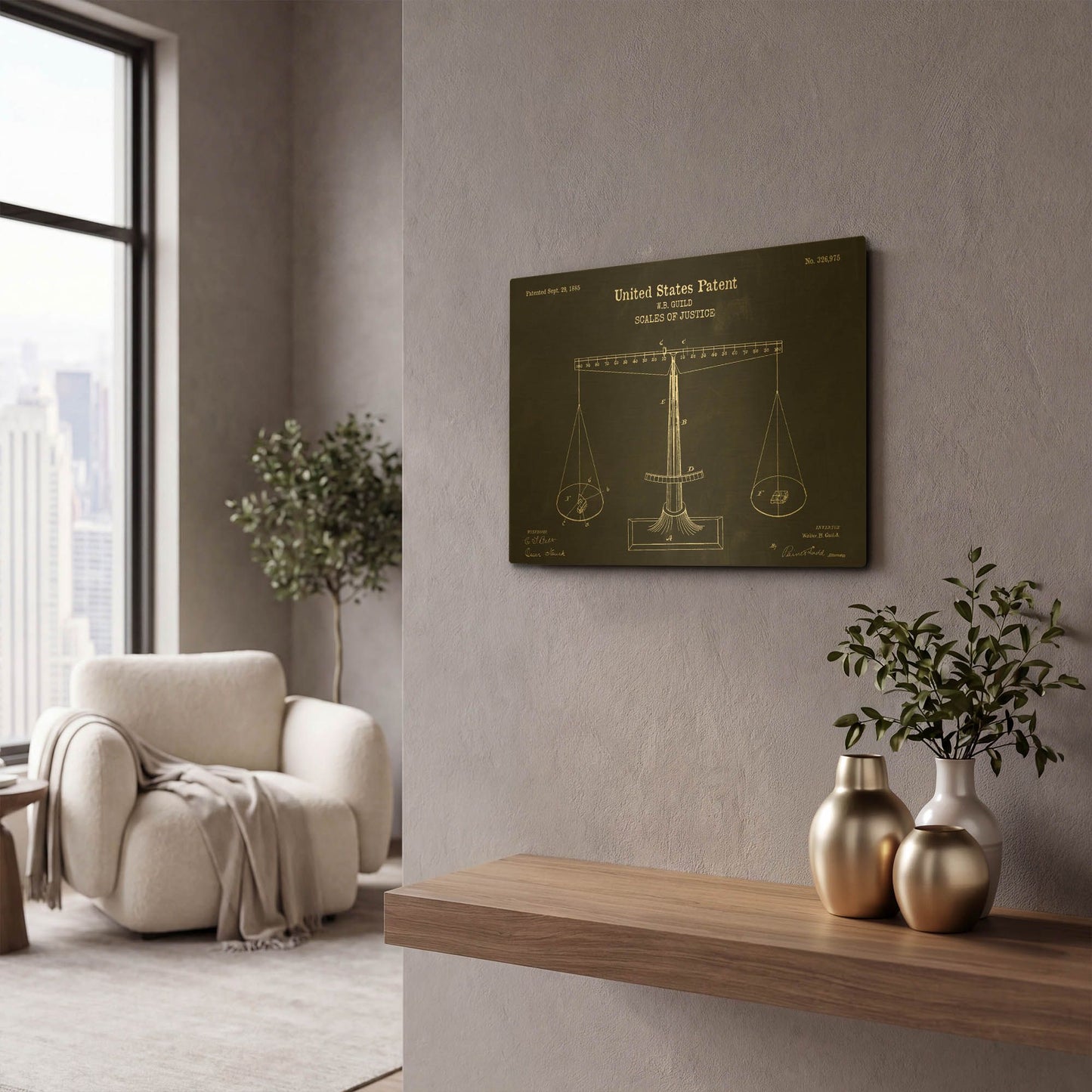 'Scales of Justice Blueprint Patent Chalkboard' By LUXE Gold Metal Wall Art