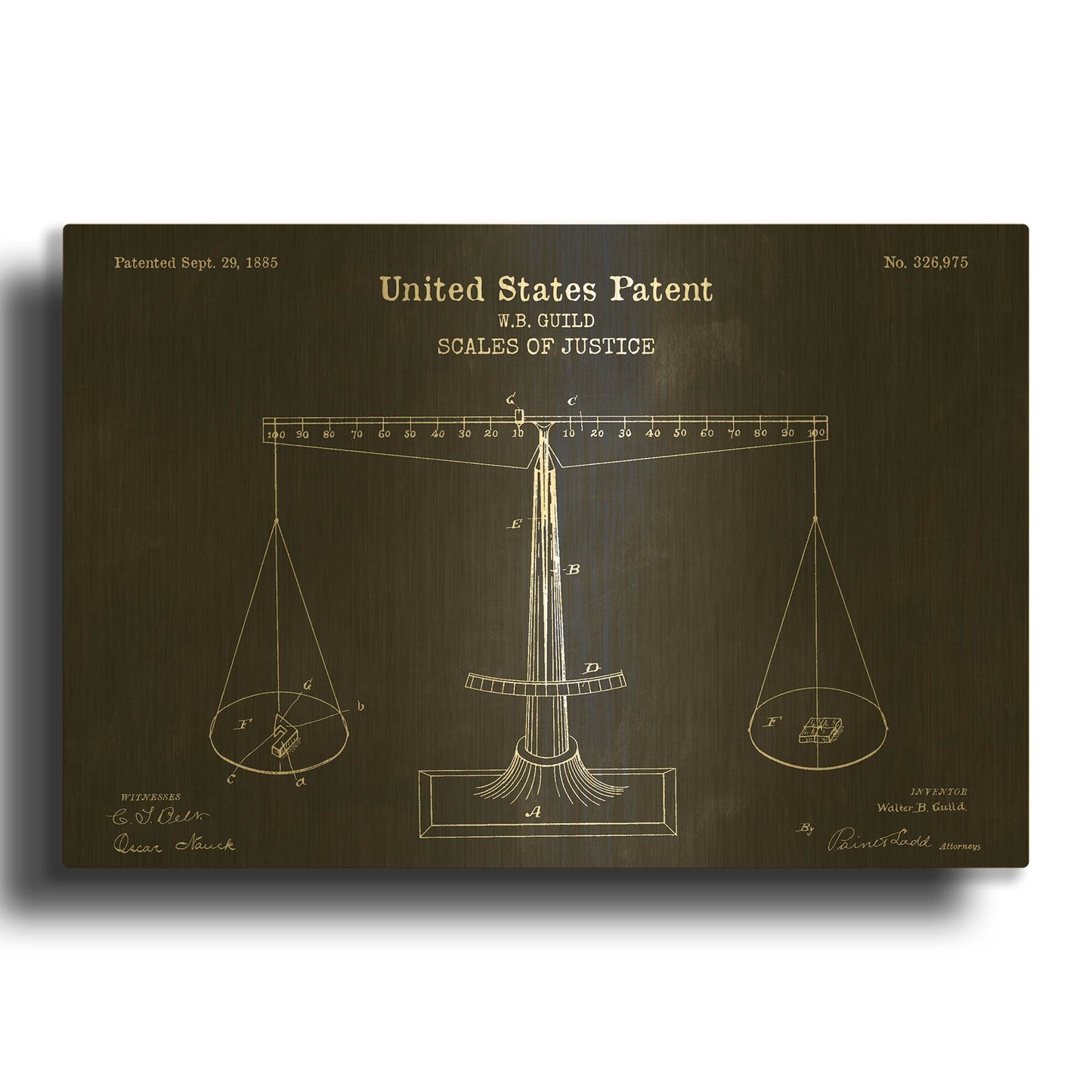 'Scales of Justice Blueprint Patent Chalkboard' By LUXE Gold Metal Wall Art