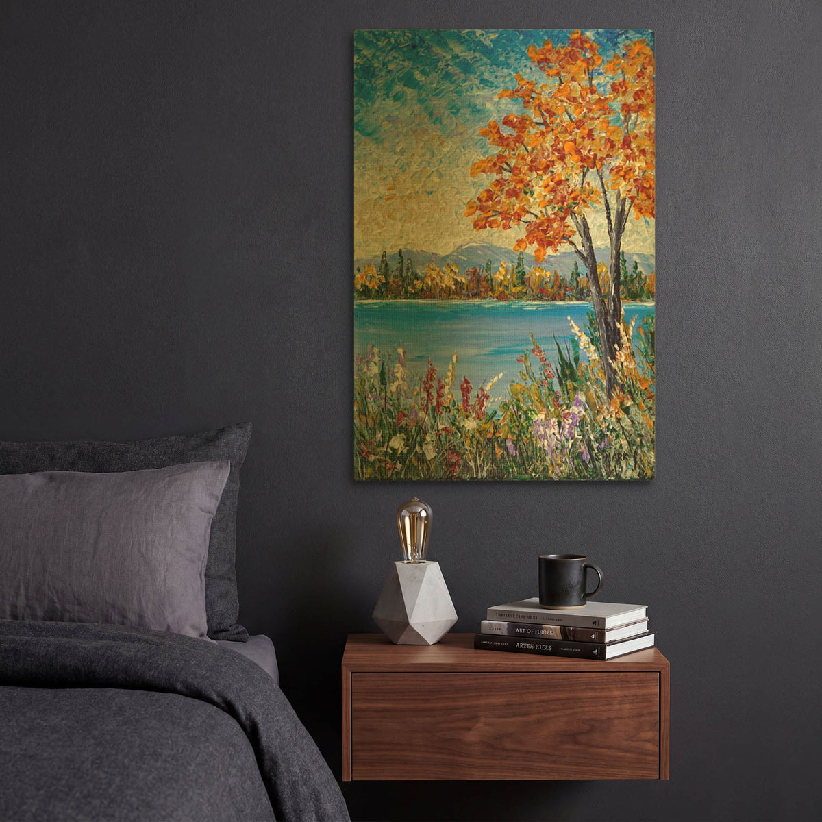 'Autumn Lake' By Sharon Mark Gold Metal Wall Art