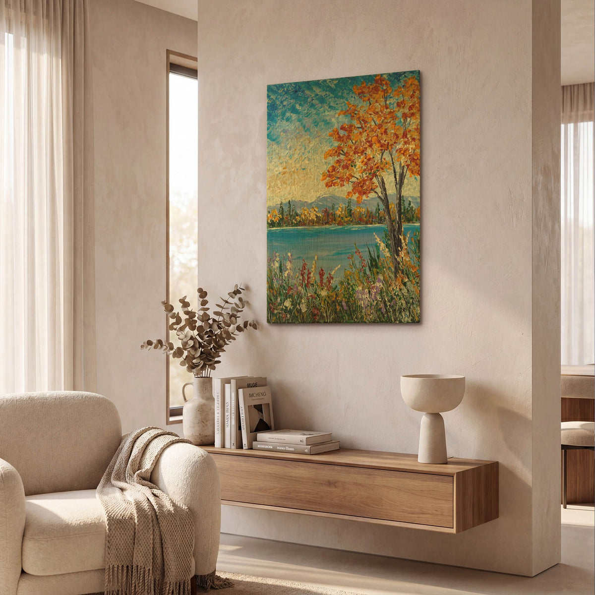 'Autumn Lake' By Sharon Mark Gold Metal Wall Art