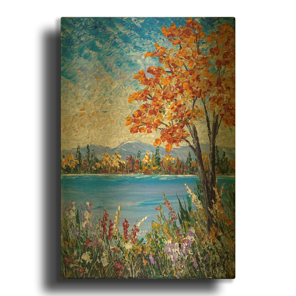 'Autumn Lake' By Sharon Mark Gold Metal Wall Art