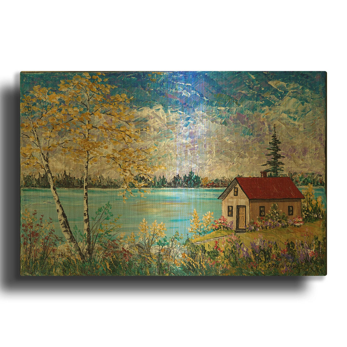 'Birches on the Lake' By Sharon Mark Gold Metal Wall Art