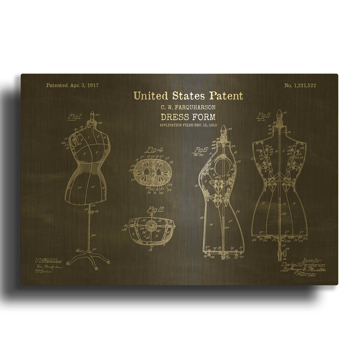 'Dress Form Blueprint Patent Chalkboard' By LUXE Gold Metal Wall Art