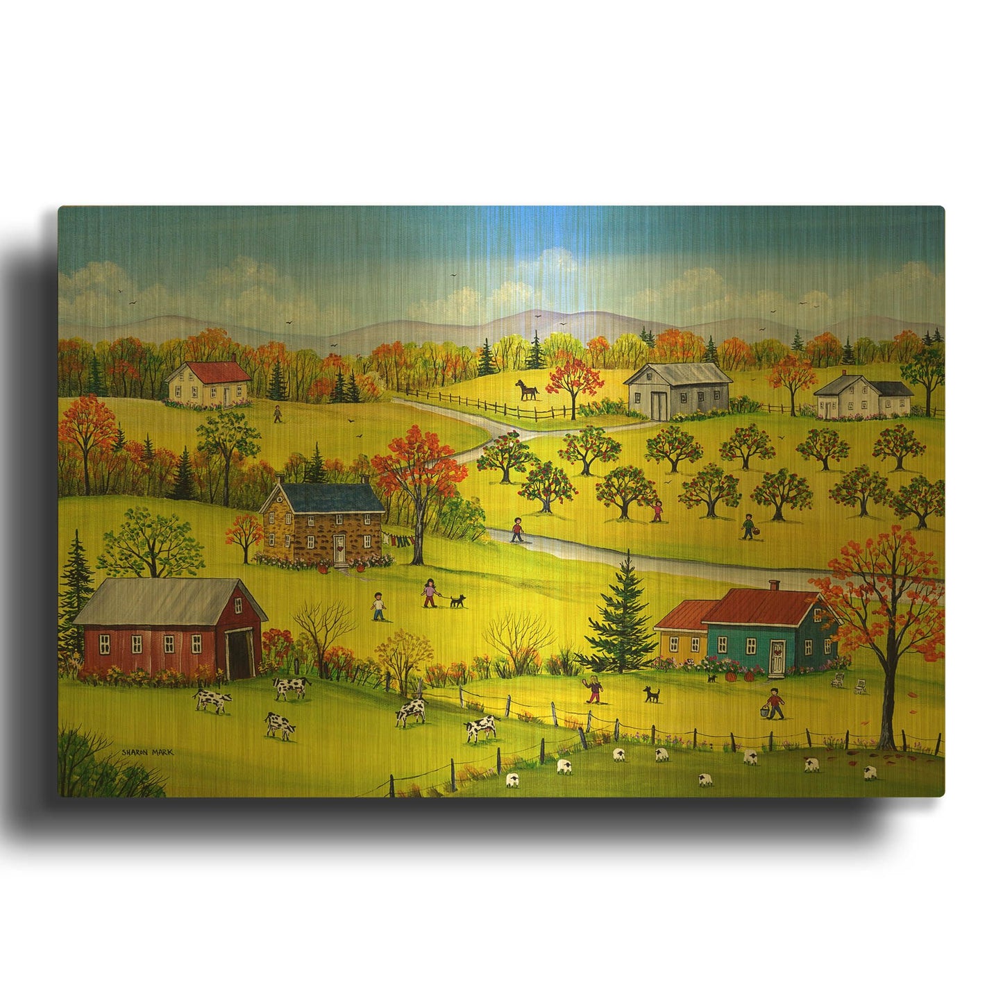'Farm Kids in the Fall' By Sharon Mark Gold Metal Wall Art