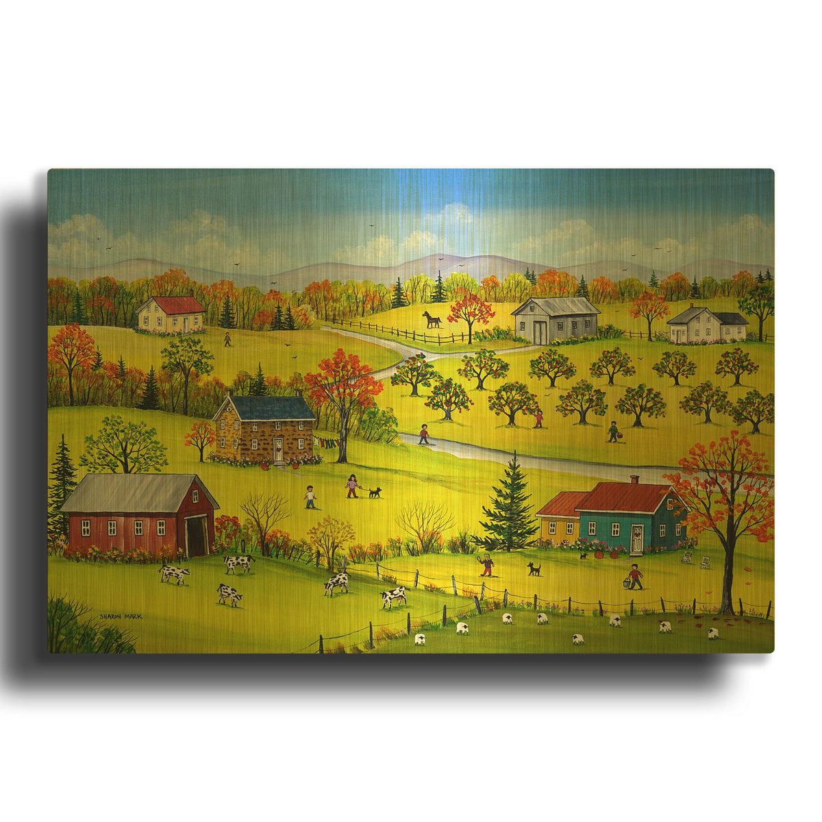 'Farm Kids in the Fall' By Sharon Mark Gold Metal Wall Art