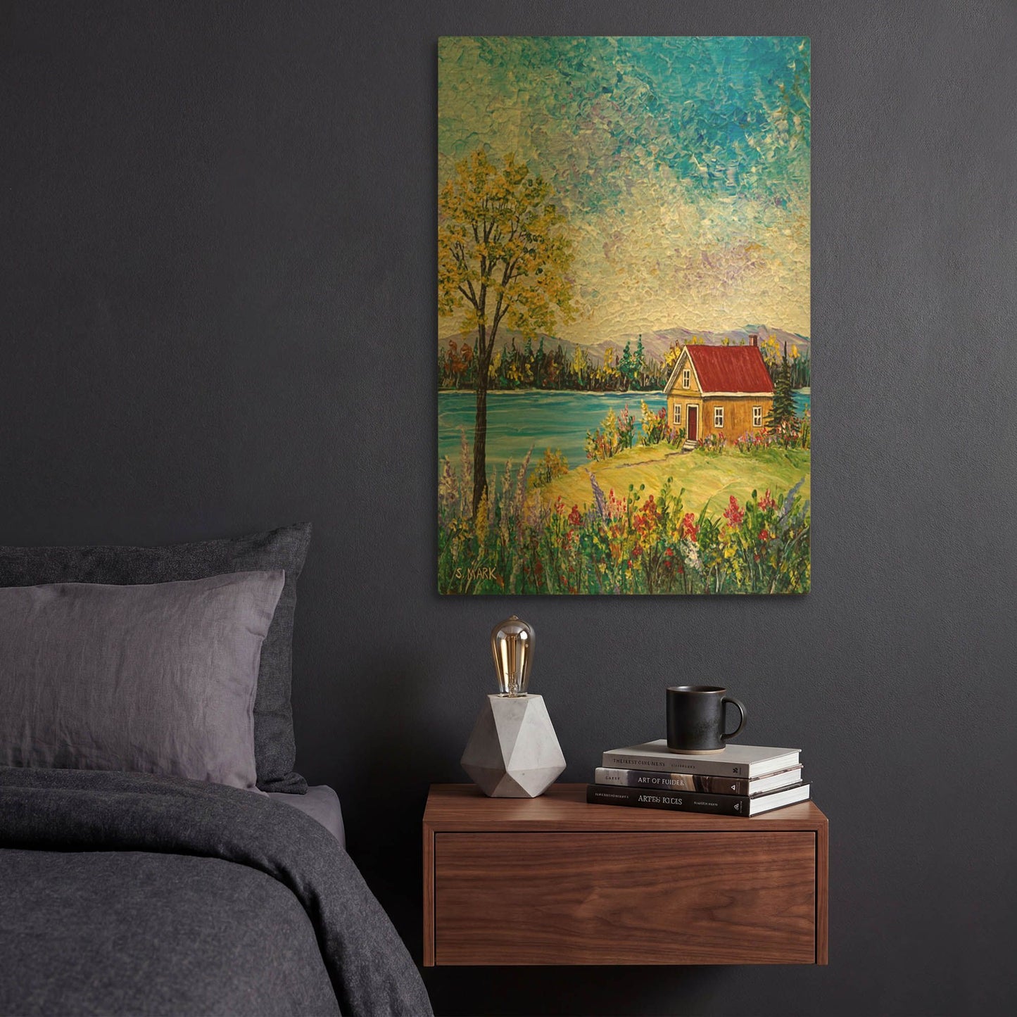'Lake Flowers' By Sharon Mark Gold Metal Wall Art