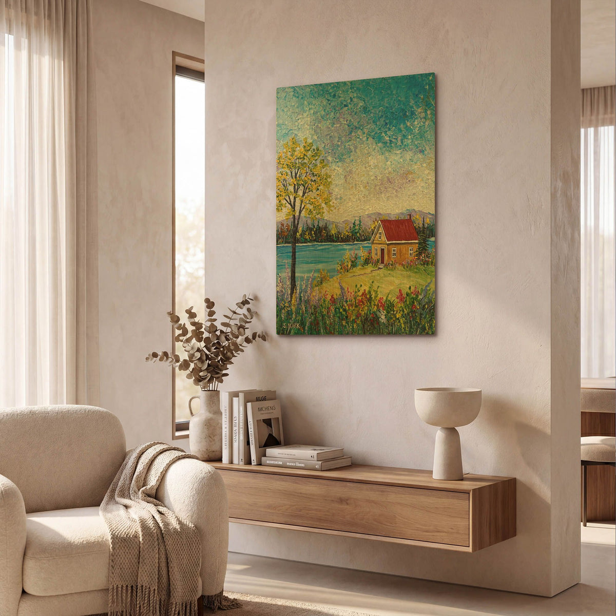 'Lake Flowers' By Sharon Mark Gold Metal Wall Art