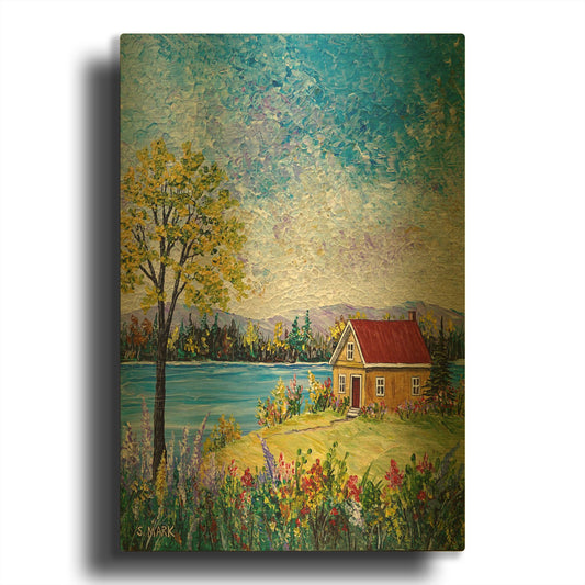 'Lake Flowers' By Sharon Mark Gold Metal Wall Art