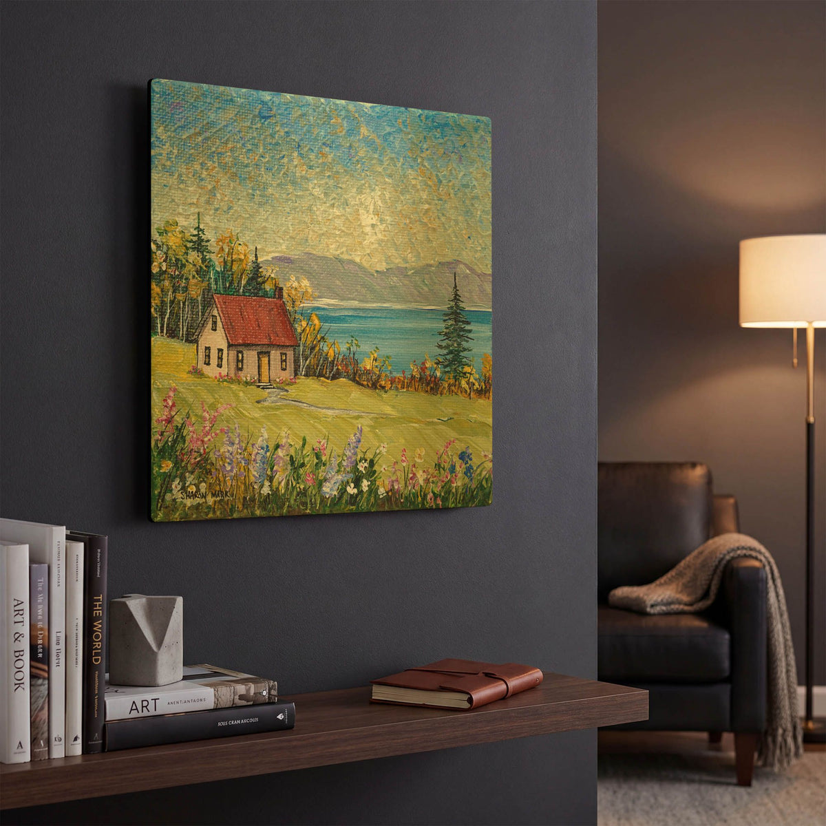 'Little House by the Water' By Sharon Mark Gold Metal Wall Art