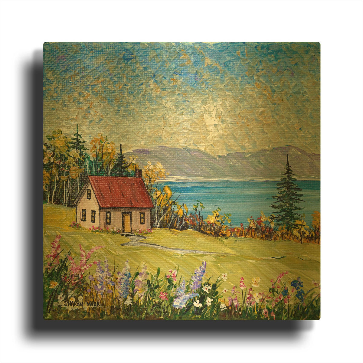 'Little House by the Water' By Sharon Mark Gold Metal Wall Art