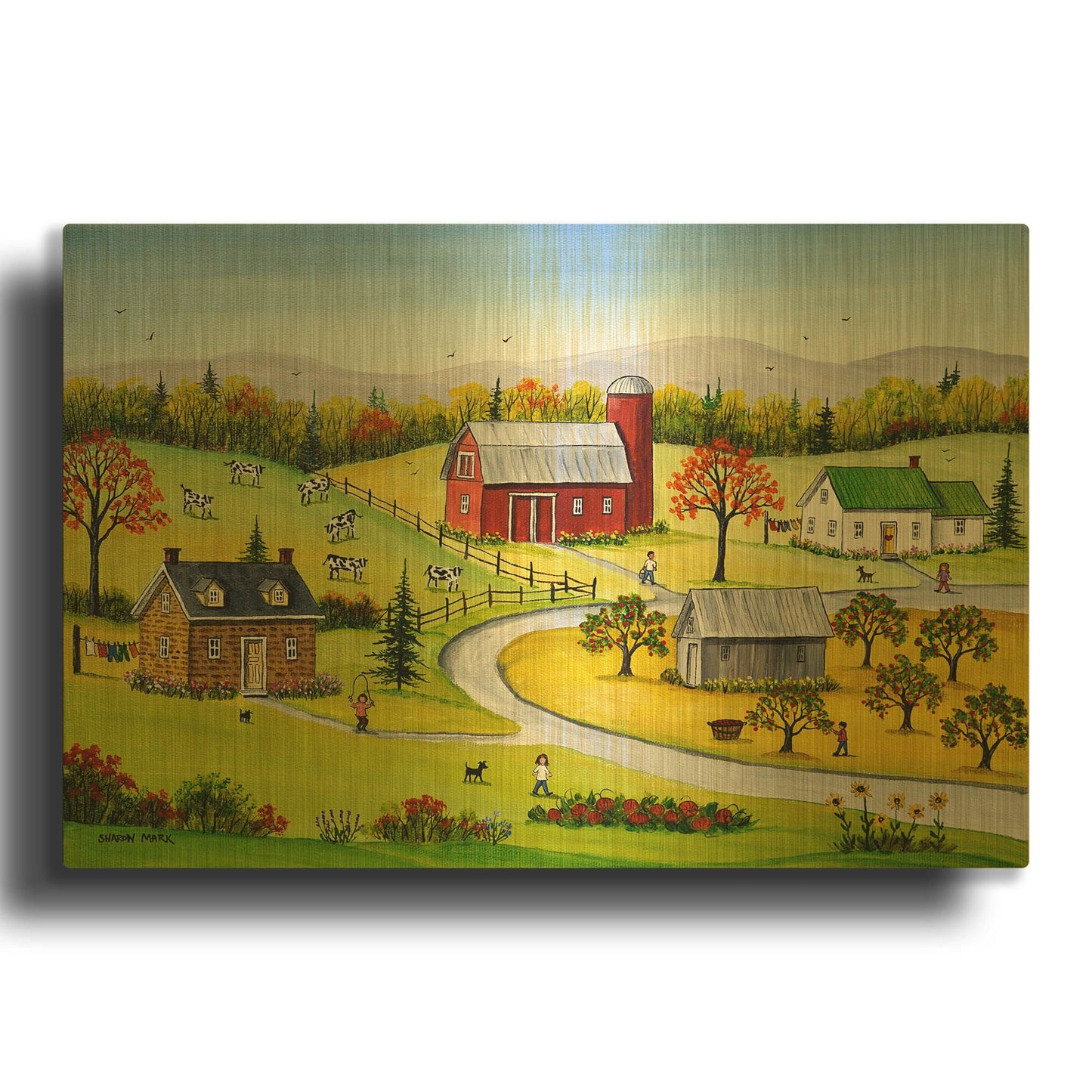 'Pumpkins and Sunflowers' By Sharon Mark Gold Metal Wall Art