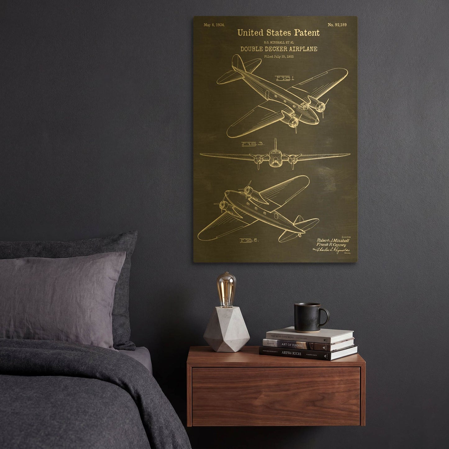 'Double Decker Airplane Blueprint Patent Chalkboard' By LUXE Gold Metal Wall Art