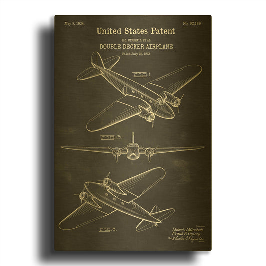 'Double Decker Airplane Blueprint Patent Chalkboard' By LUXE Gold Metal Wall Art