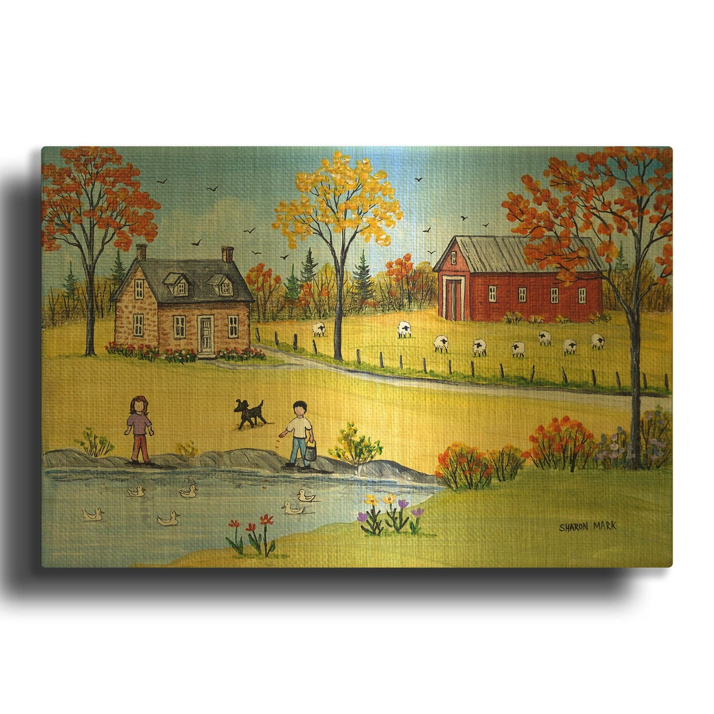 'Sheep and Ducks' By Sharon Mark Gold Metal Wall Art