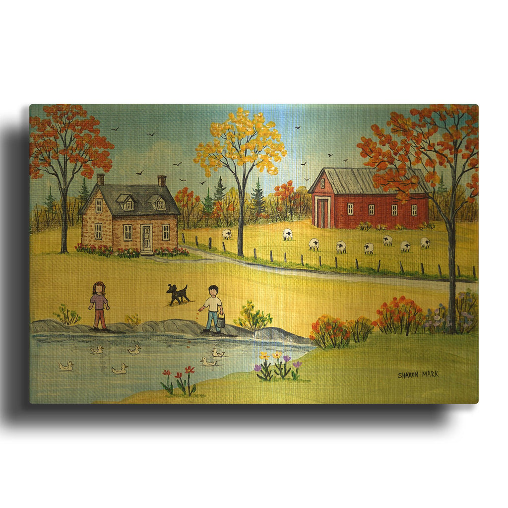 'Sheep and Ducks' By Sharon Mark Gold Metal Wall Art
