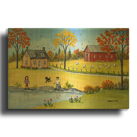 'Sheep and Ducks' By Sharon Mark Gold Metal Wall Art