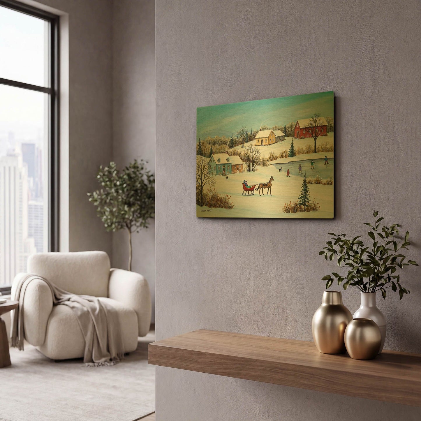 'Time for a Sleigh Ride' By Sharon Mark Gold Metal Wall Art