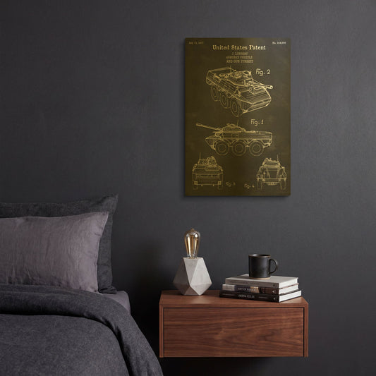 'Armored Vehicle Blueprint Patent Chalkboard' By LUXE Gold Metal Wall Art