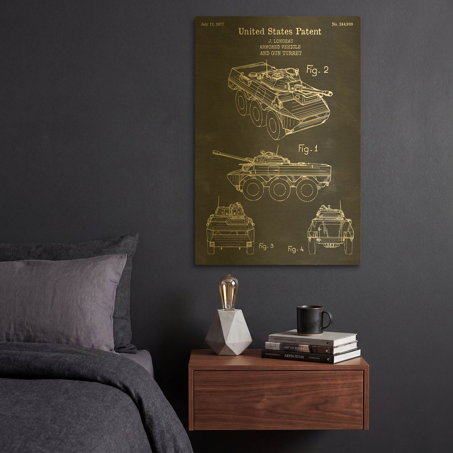 'Armored Vehicle Blueprint Patent Chalkboard' By LUXE Gold Metal Wall Art