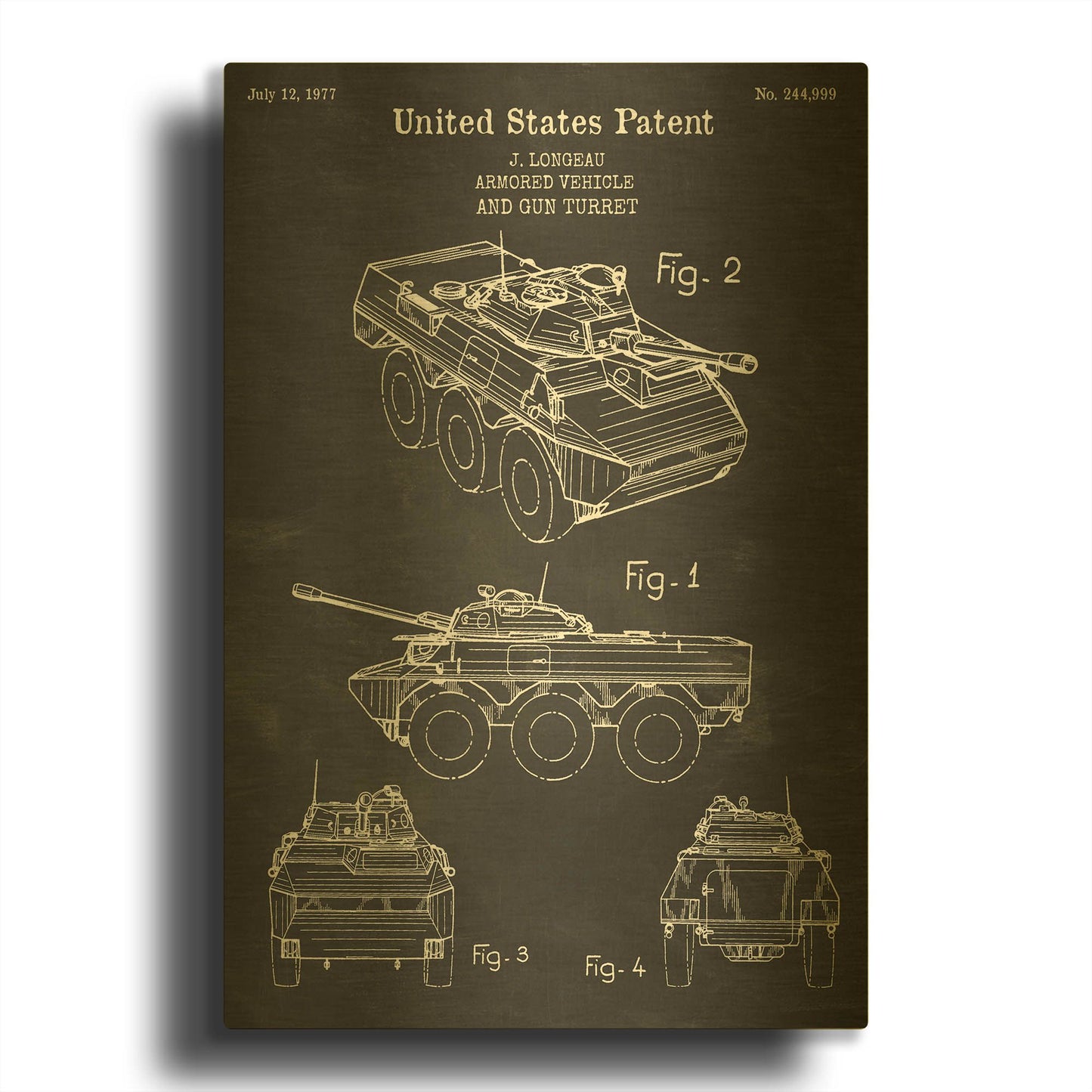 'Armored Vehicle Blueprint Patent Chalkboard' By LUXE Gold Metal Wall Art