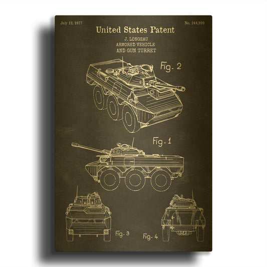 'Armored Vehicle Blueprint Patent Chalkboard' By LUXE Gold Metal Wall Art