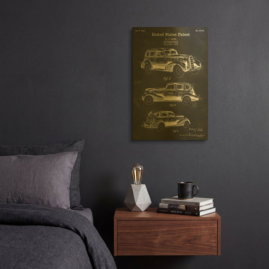 'Luxury Automobile Blueprint Patent Chalkboard' By LUXE Gold Metal Wall Art