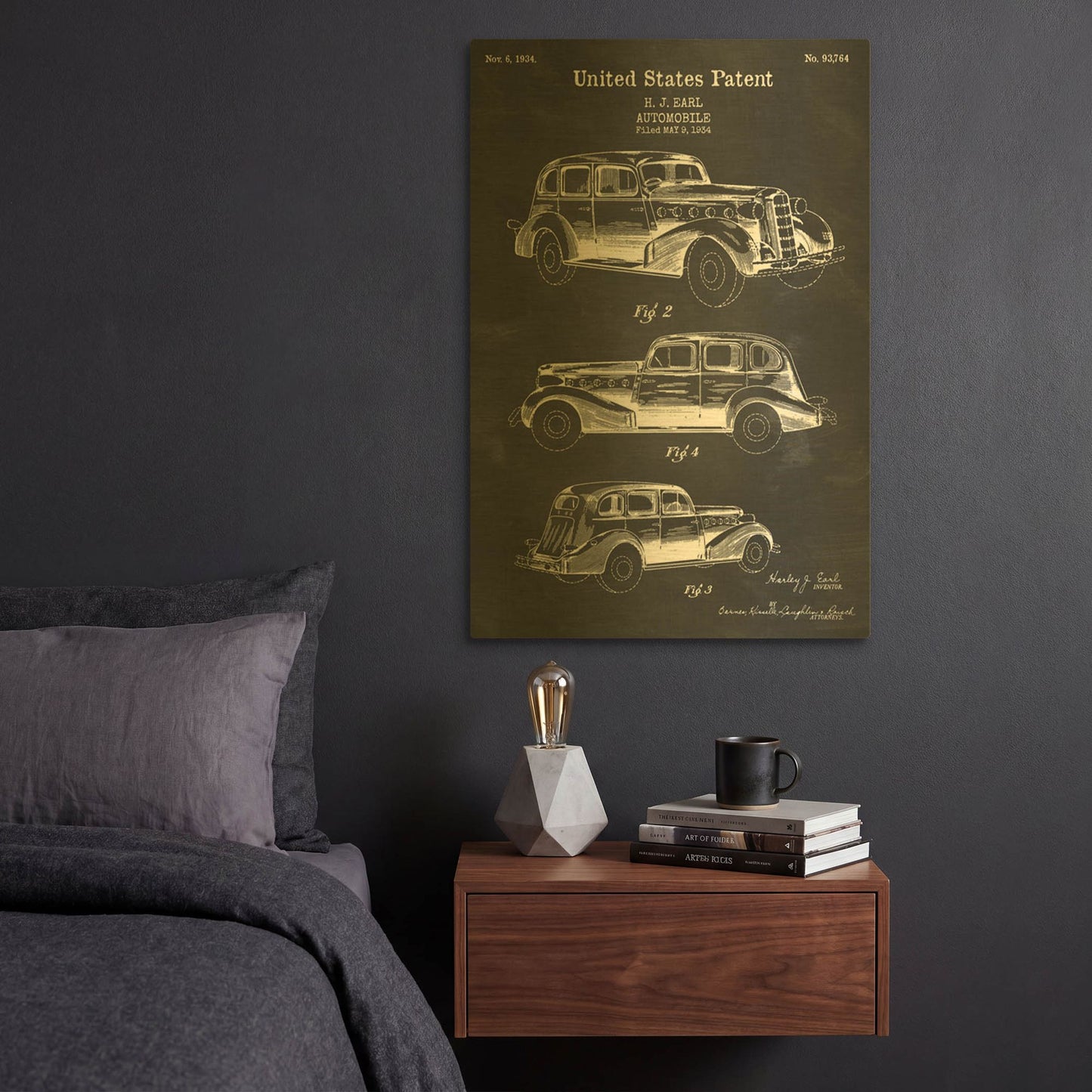 'Luxury Automobile Blueprint Patent Chalkboard' By LUXE Gold Metal Wall Art