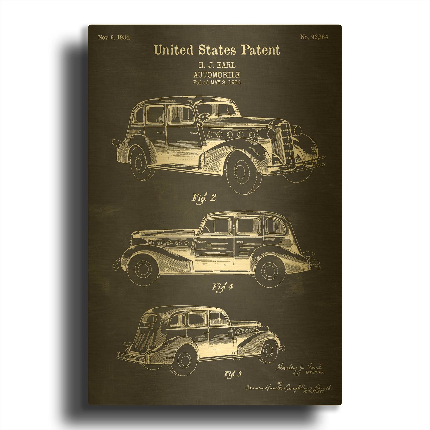'Luxury Automobile Blueprint Patent Chalkboard' By LUXE Gold Metal Wall Art