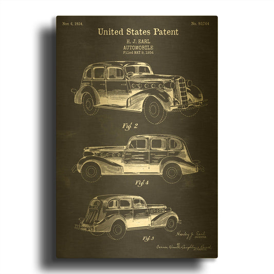 'Luxury Automobile Blueprint Patent Chalkboard' By LUXE Gold Metal Wall Art