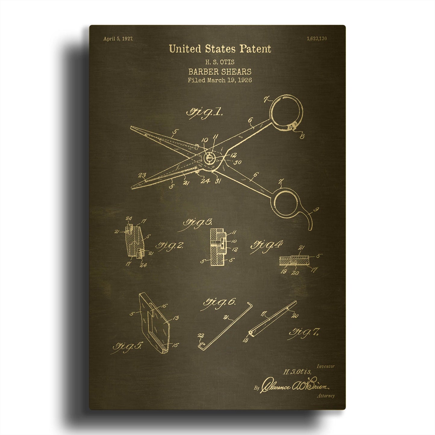 'Barber Shears Blueprint Patent Chalkboard' By LUXE Gold Metal Wall Art
