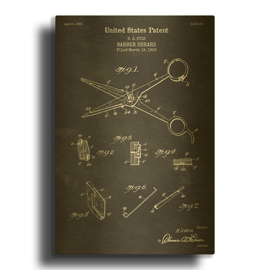 'Barber Shears Blueprint Patent Chalkboard' By LUXE Gold Metal Wall Art