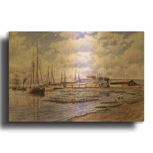 'Banning Wharf, Ca. 1880' By Stanton Manolakas Gold Metal Wall Art
