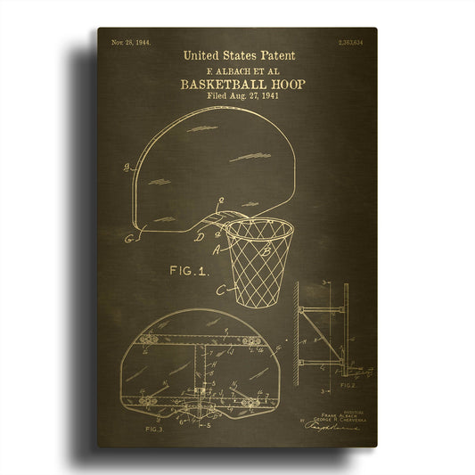 'Basketball Hoop Blueprint Patent Chalkboard' By LUXE Gold Metal Wall Art