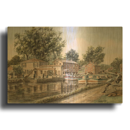 'Weigh Locks On Penn Canal' By Stanton Manolakas Gold Metal Wall Art