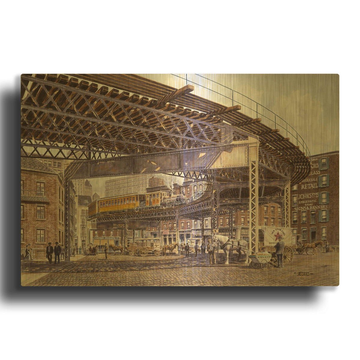 '2Nd Ave. El, Ca. 1896' By Stanton Manolakas Gold Metal Wall Art