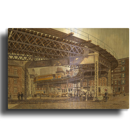 '2Nd Ave. El, Ca. 1896' By Stanton Manolakas Gold Metal Wall Art