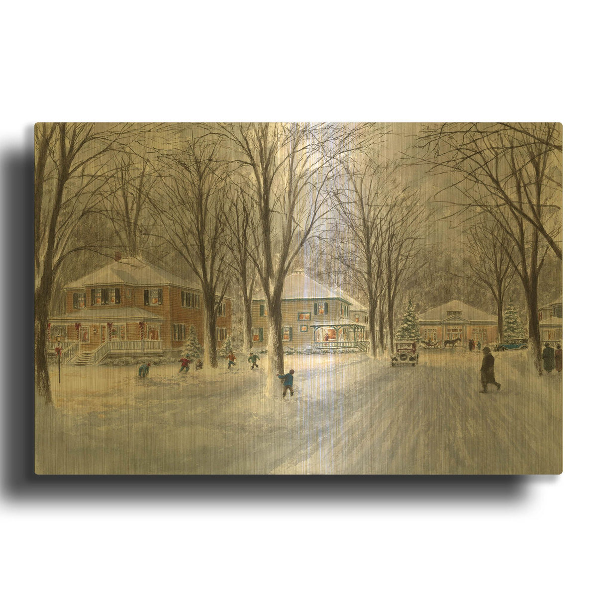 'The Snowball Fight' By Stanton Manolakas Gold Metal Wall Art