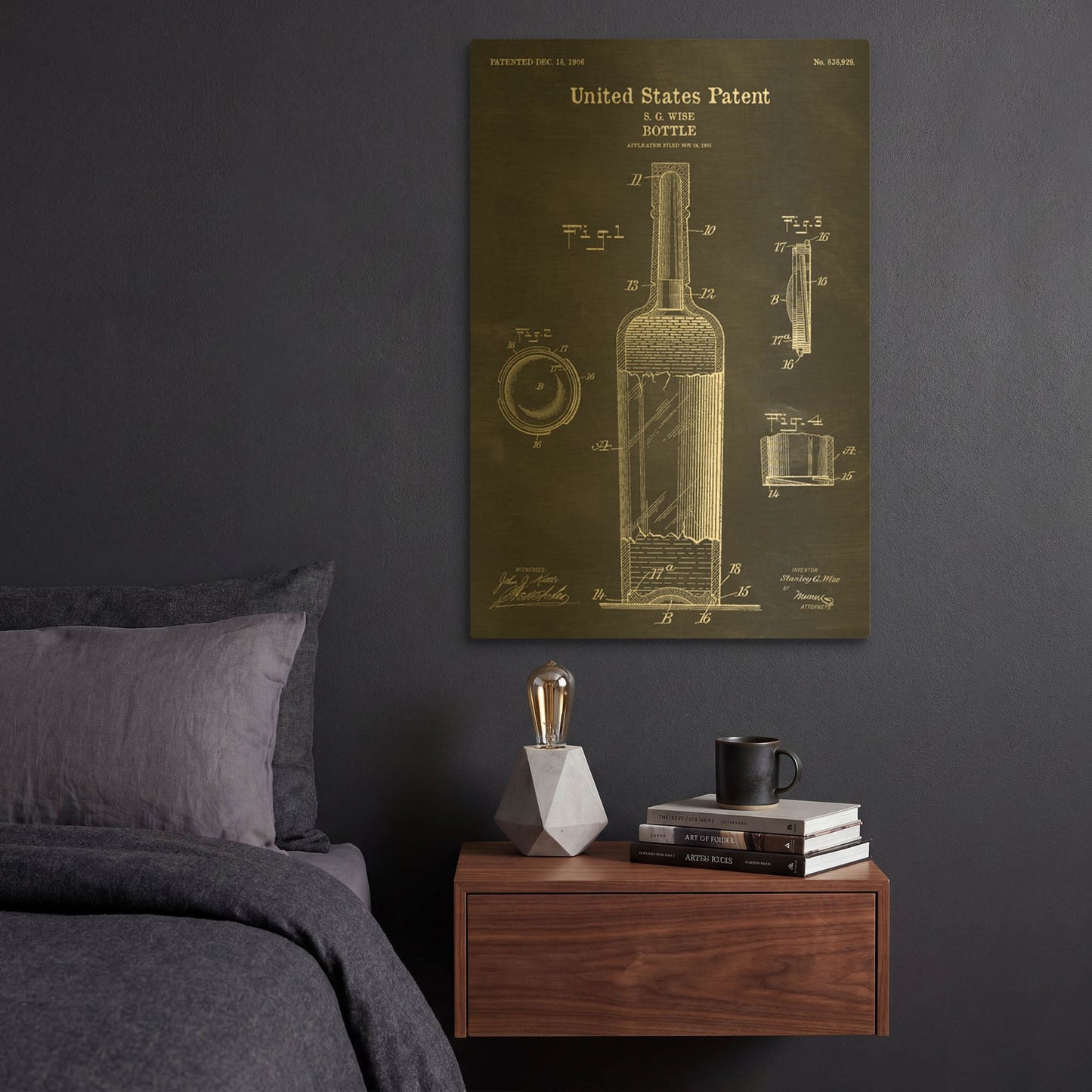 'Bottle Blueprint Patent Chalkboard' By LUXE Gold Metal Wall Art
