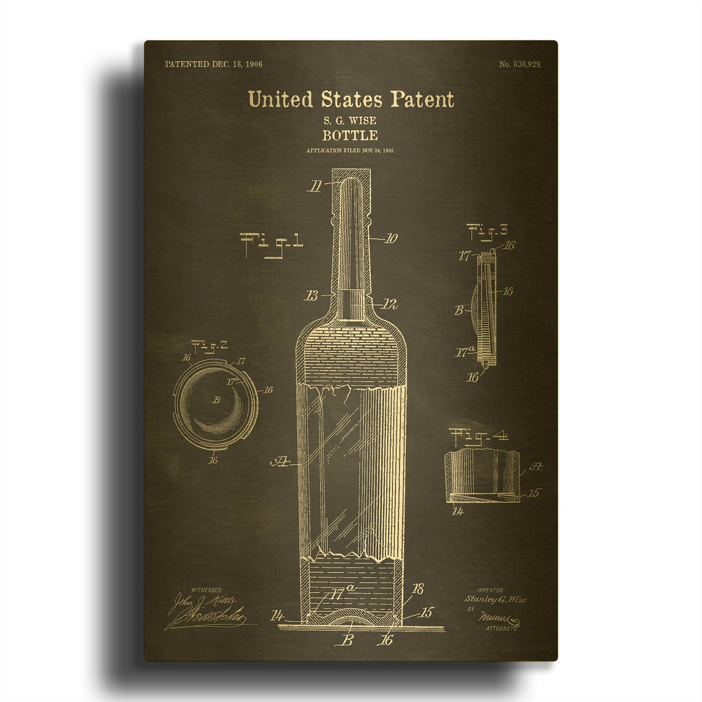 'Bottle Blueprint Patent Chalkboard' By LUXE Gold Metal Wall Art