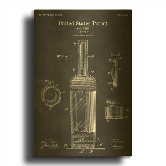 'Bottle Blueprint Patent Chalkboard' By LUXE Gold Metal Wall Art
