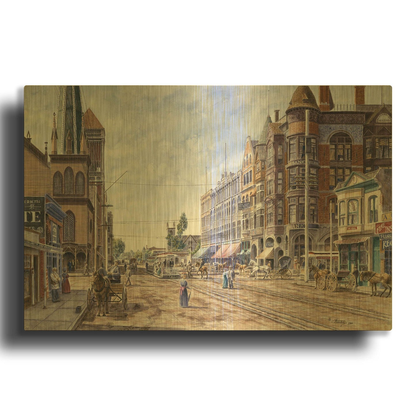 'Los Angeles, 2Nd & Broadway' By Stanton Manolakas Gold Metal Wall Art
