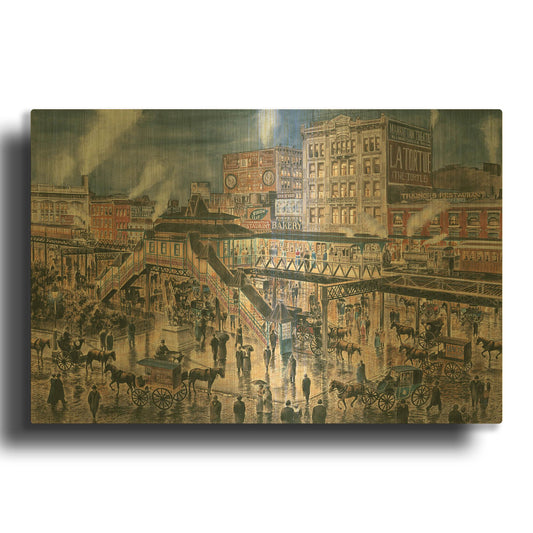 'Greely Square, NYC, Ca. 1896' By Stanton Manolakas Gold Metal Wall Art