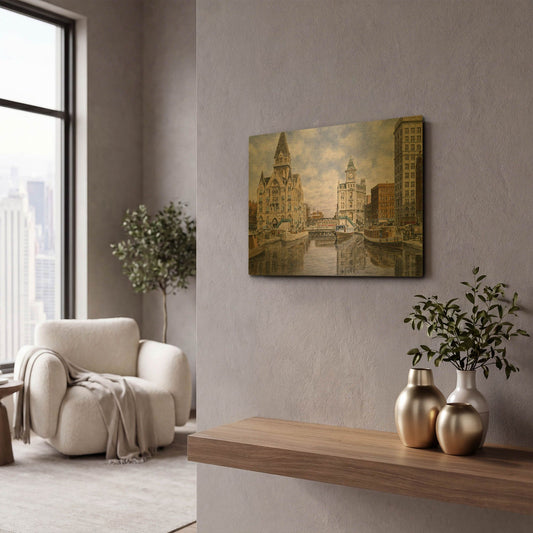 'Dewitt Clinton Square, Ca. 1907, Syracuse Ny' By Stanton Manolakas Gold Metal Wall Art
